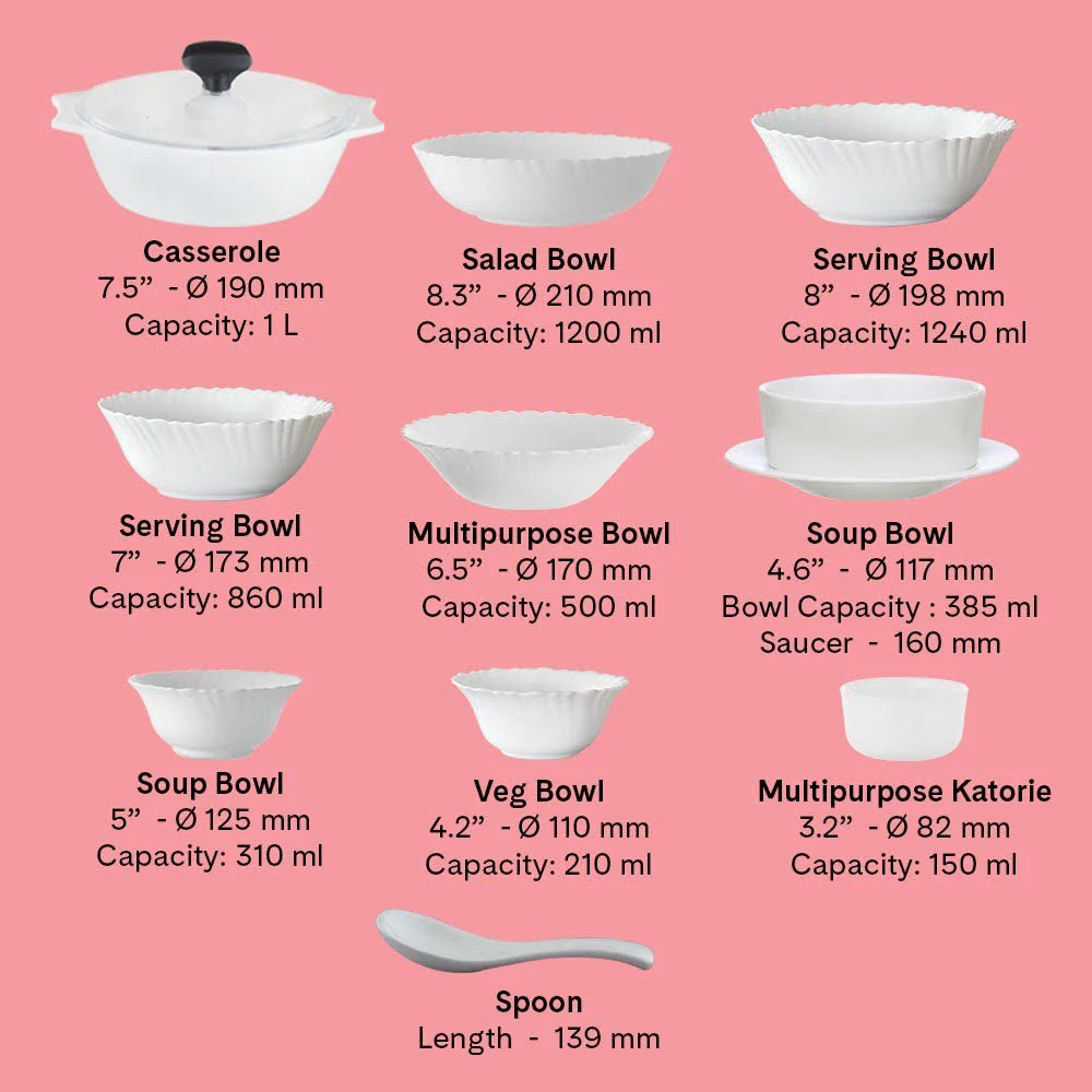 Larah by Borosil Classic Dinner Set, 21 Pc