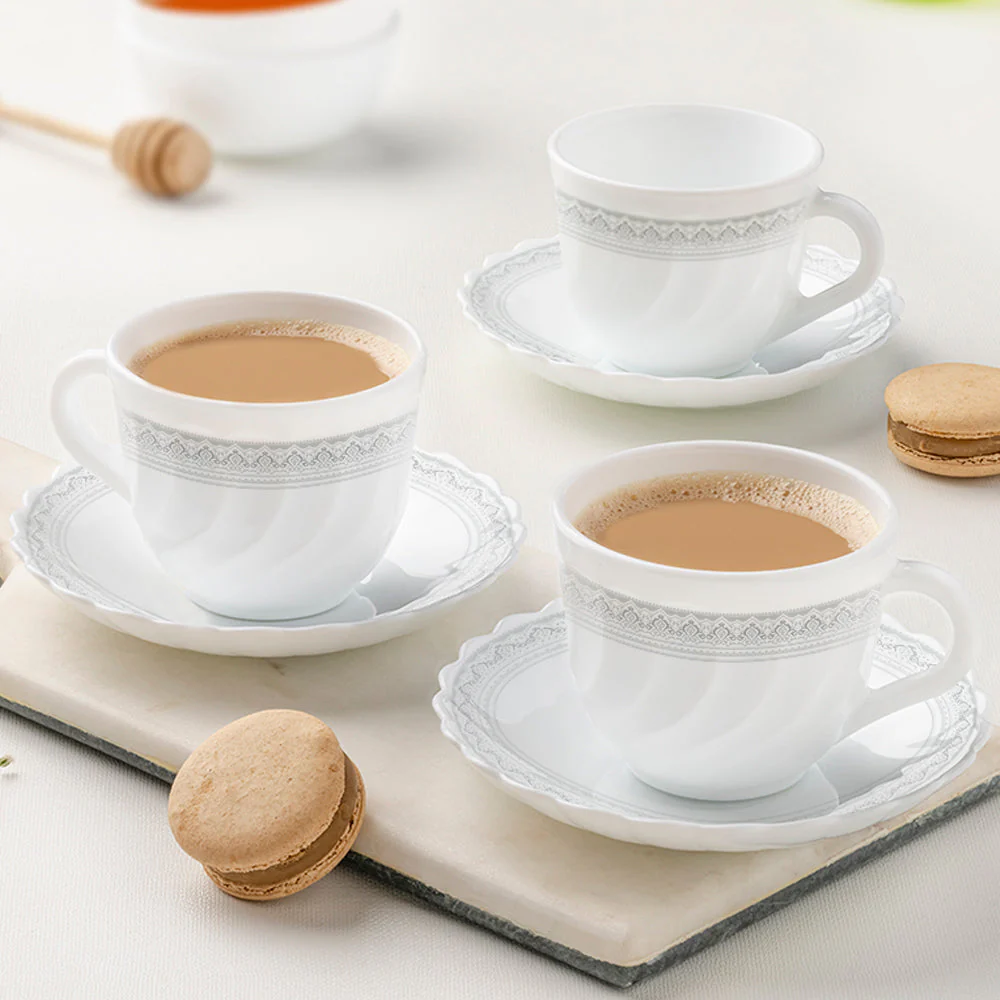 Larah by Borosil Classic Cup n Saucer Set, 220ml x 12