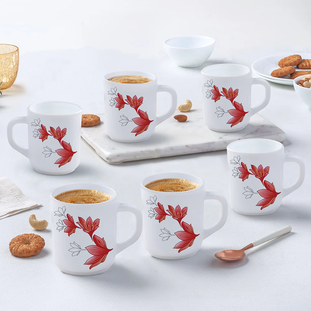 Larah by Borosil Ruby Mug Set, 240ml x 6