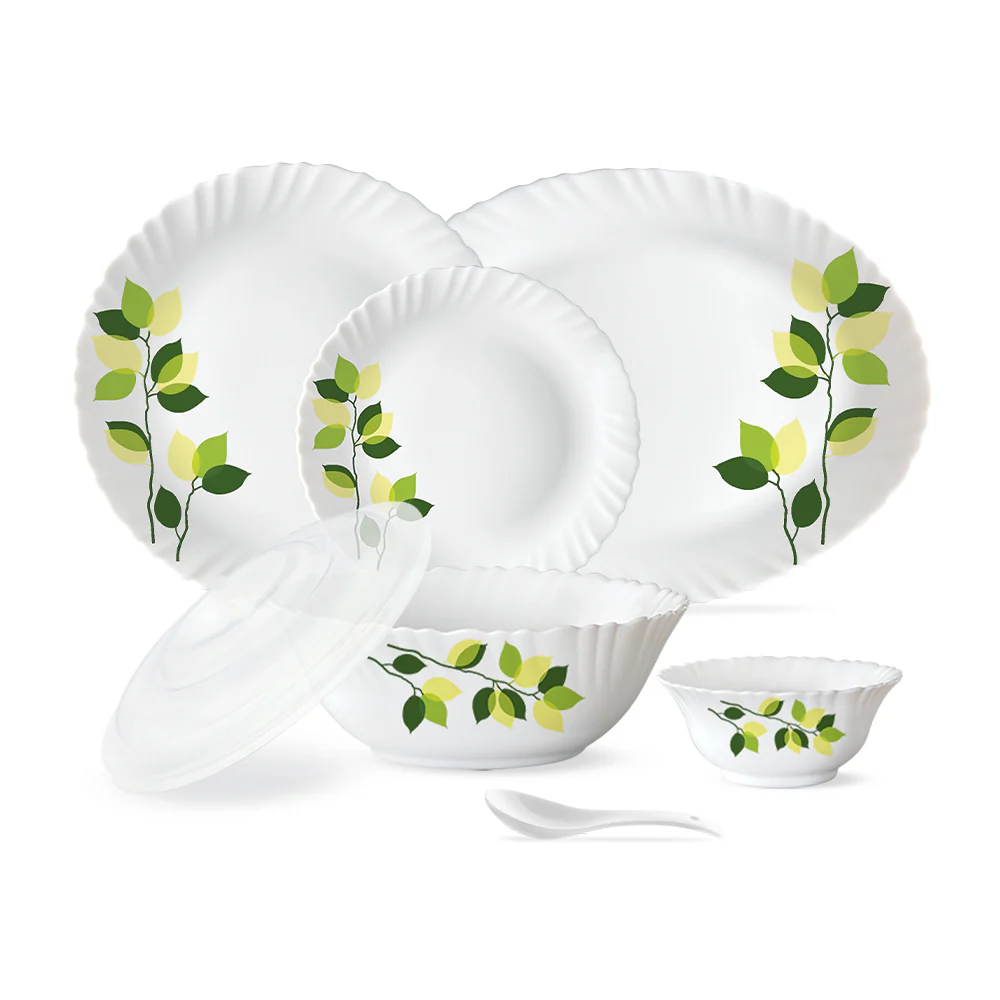 Larah by Borosil Green Leaves 47 pc Dinner Set