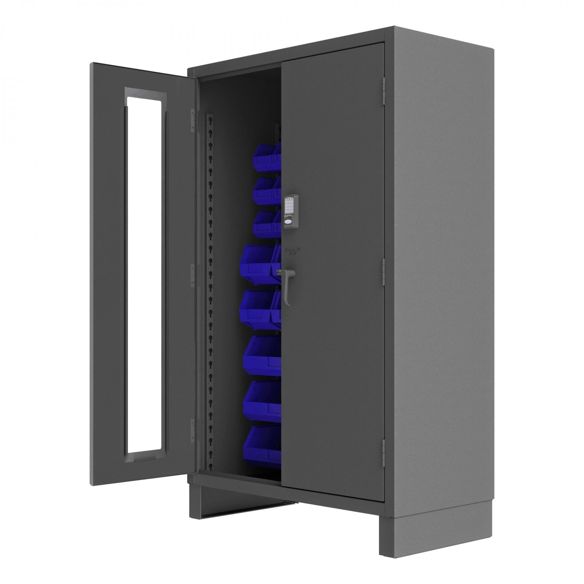 Durham 3703CXC-42B-5295 14-Gauge Security Access Control Cabinet Clear Door with 42 Blue Bins