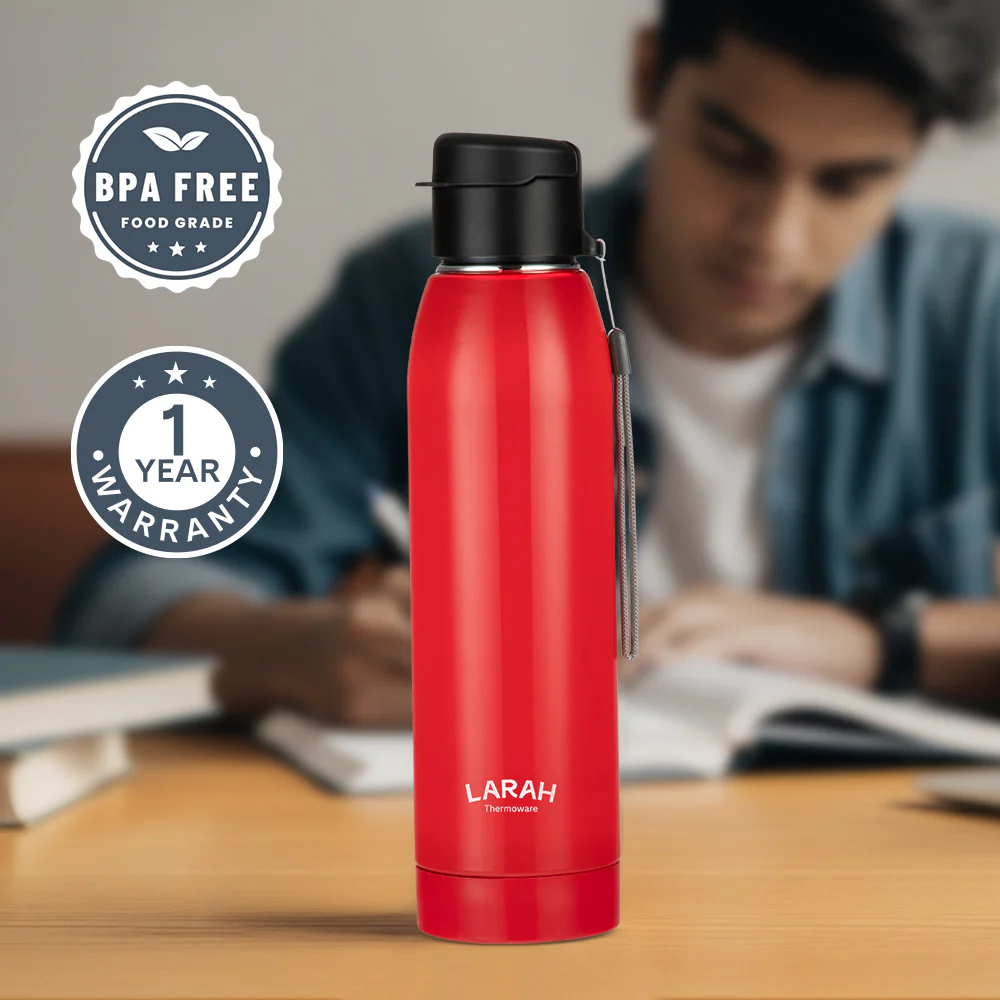 Larah Airo Round PU Thermoware Bottle, 650 ml, Red