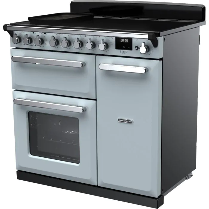 Rangemaster Estel Deluxe 90cm Induction Range Cooker | Misty Blue/Chrome | ESDL90EIPMSB/CM1