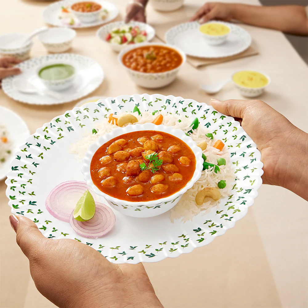 Larah by Borosil Sage 35 pc Dinner Set w Vision Glass