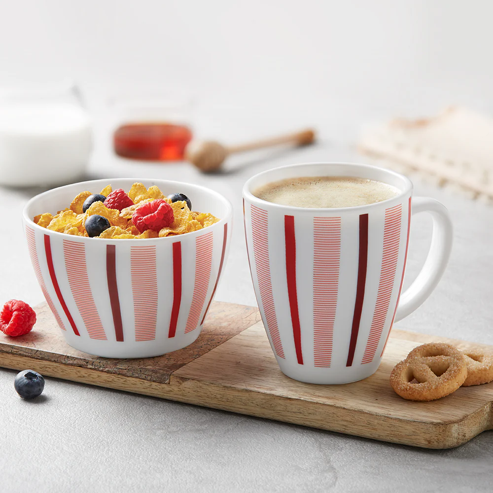 Larah by Borosil Red Strip Breakfast Set, 2 pc