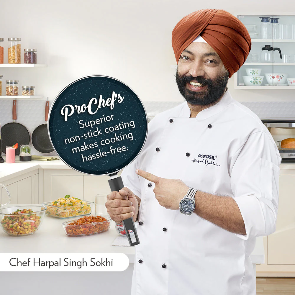 Borosil Pro Chef Non-stick Kadhai w Lid, 22 cm