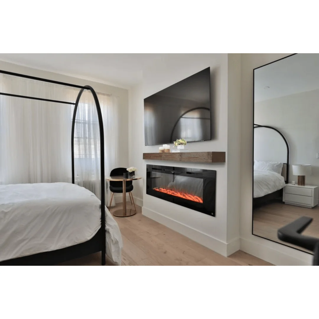 Encase Floating Espresso Electric Fireplace Wood Mantel