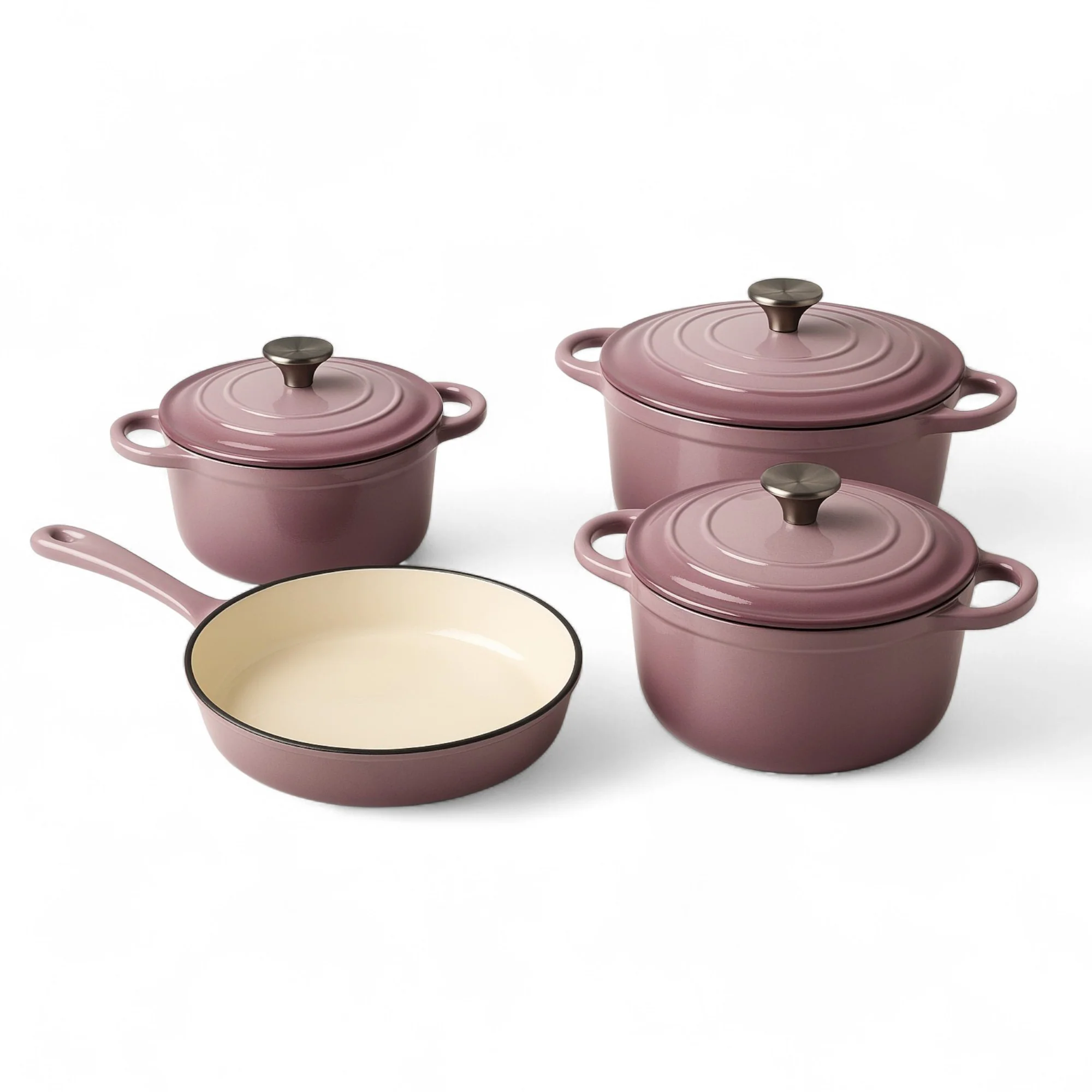 CH 7 Piece Cast Iron Pot Set Pink