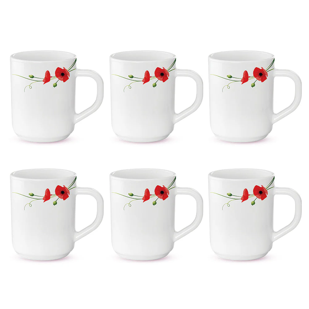 Larah by Borosil Red Carnation Mug Set, 240ml x 2