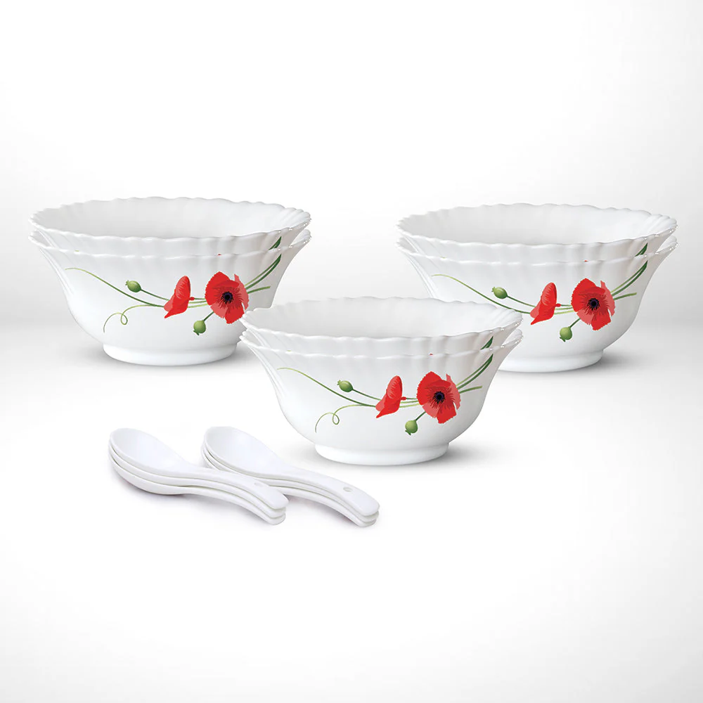 Larah by Borosil Red Carnation Soup Bowl Set