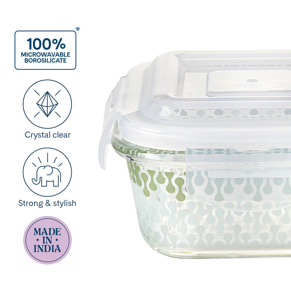 Larah Gracia Glass Lunchbox, Square x 2 (Tall), 320ml x 2