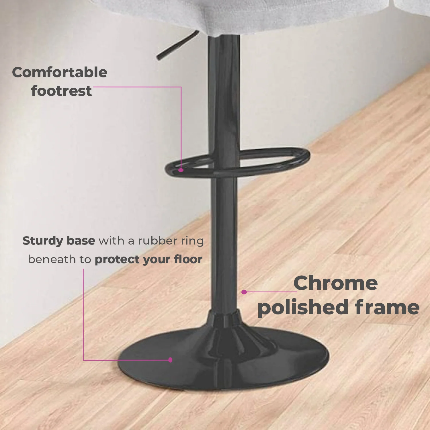 Neo Bar Stool Grey Fabric with Adjustable Black Steel Base