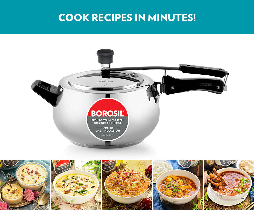 Borosil Pronto SS Pressure Cooker, 5L