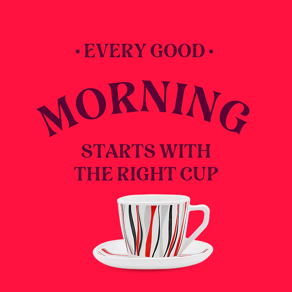 Larah by Borosil Rio Red Square Cup n Saucer Set, 220ml x 12