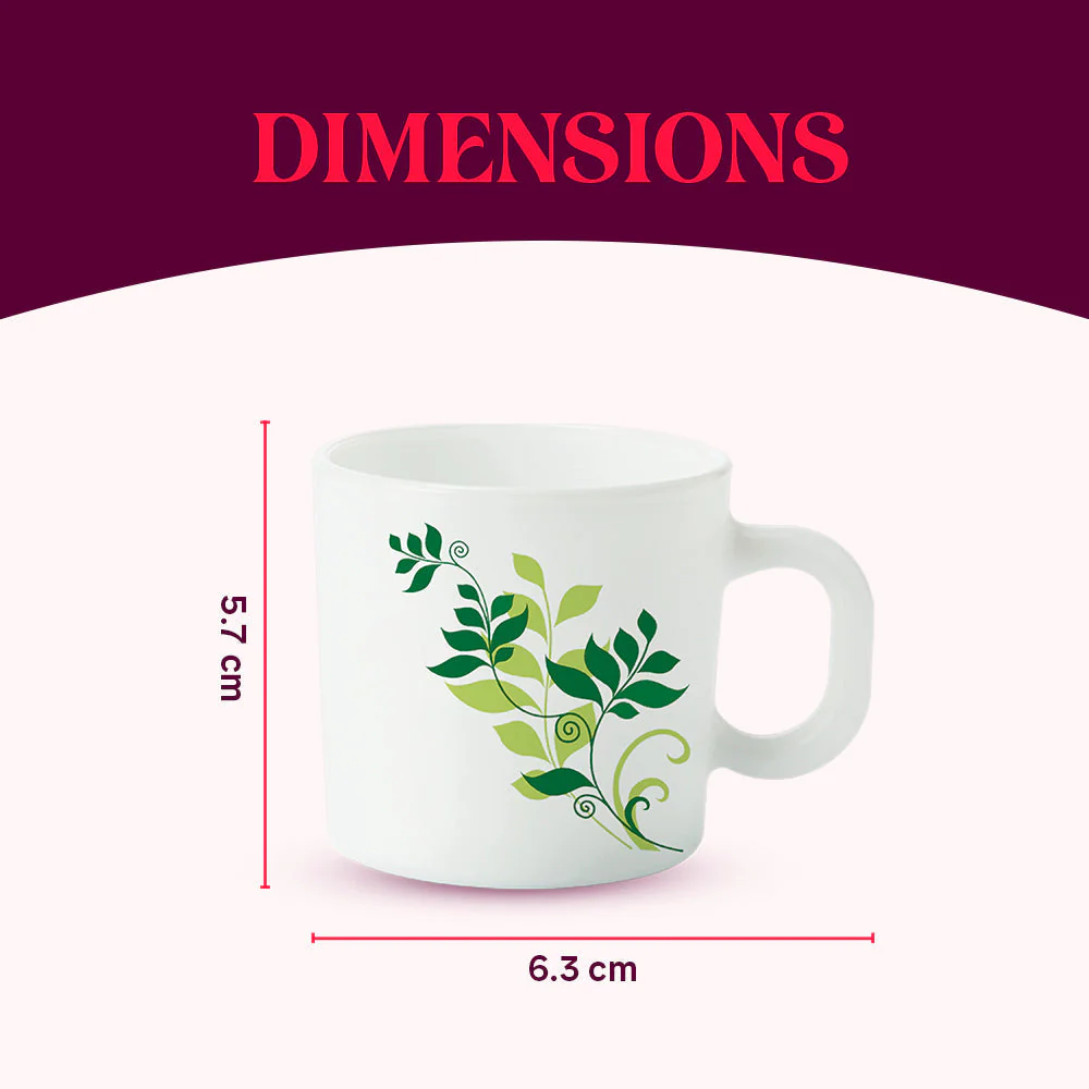 Larah by Borosil Fern Mug Set, 180ml x 6