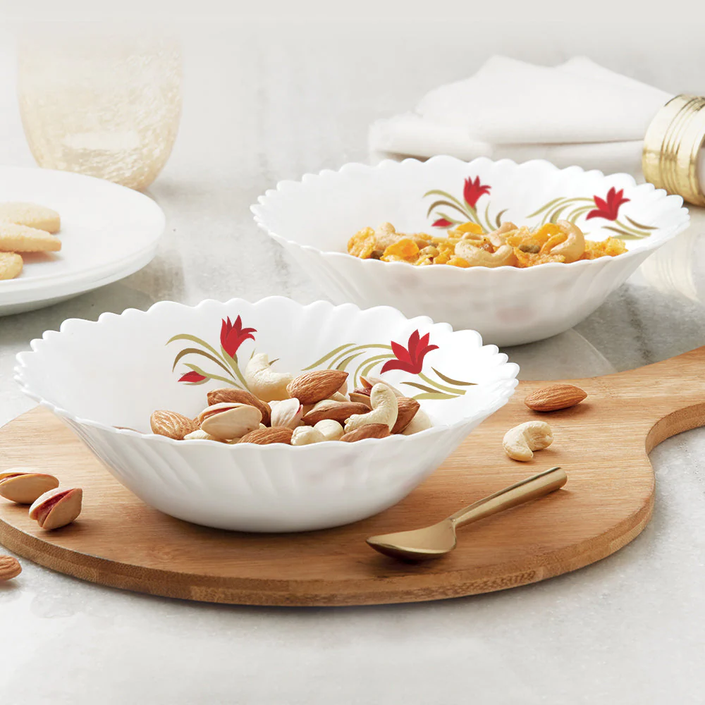 Larah by Borosil Red Lily Multipurpose Bowl, 2 pc Set