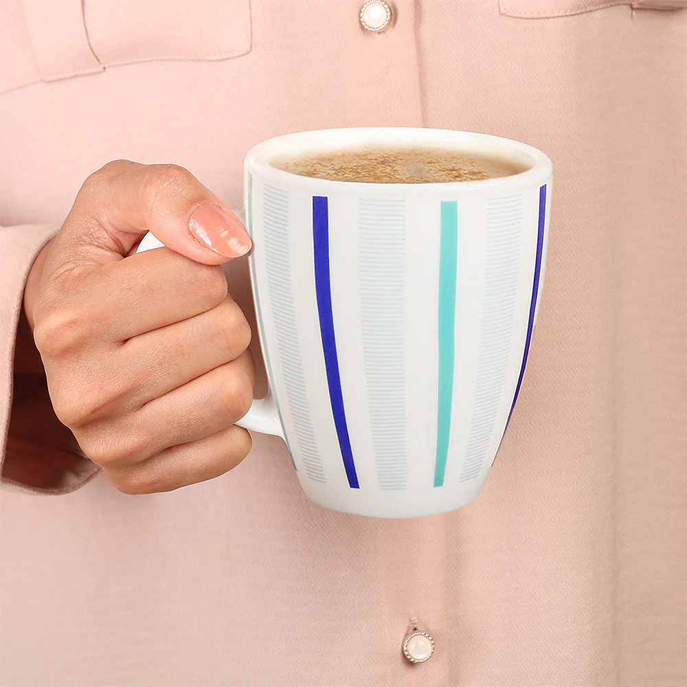 Larah by Borosil Blue Strip Mug Set, 390ml x 2