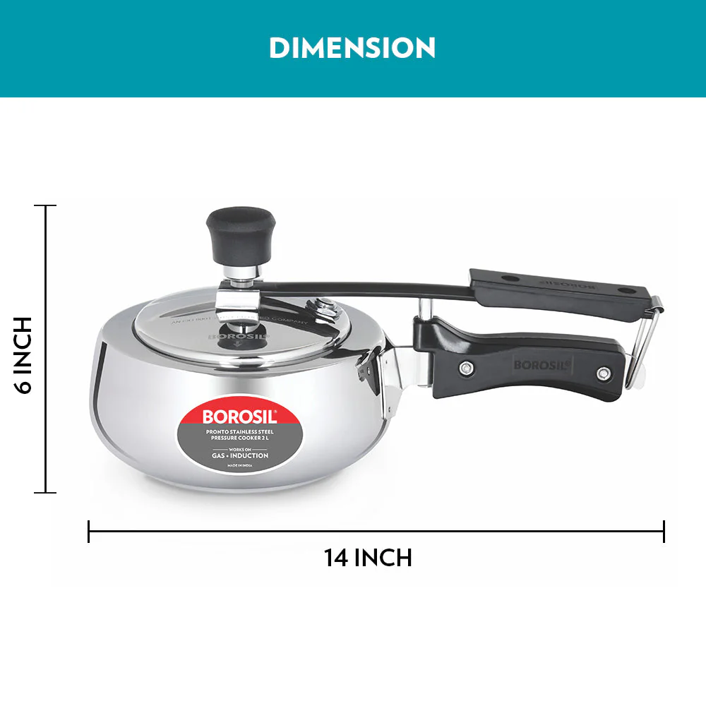 Borosil Pronto SS Pressure Cooker, 2L