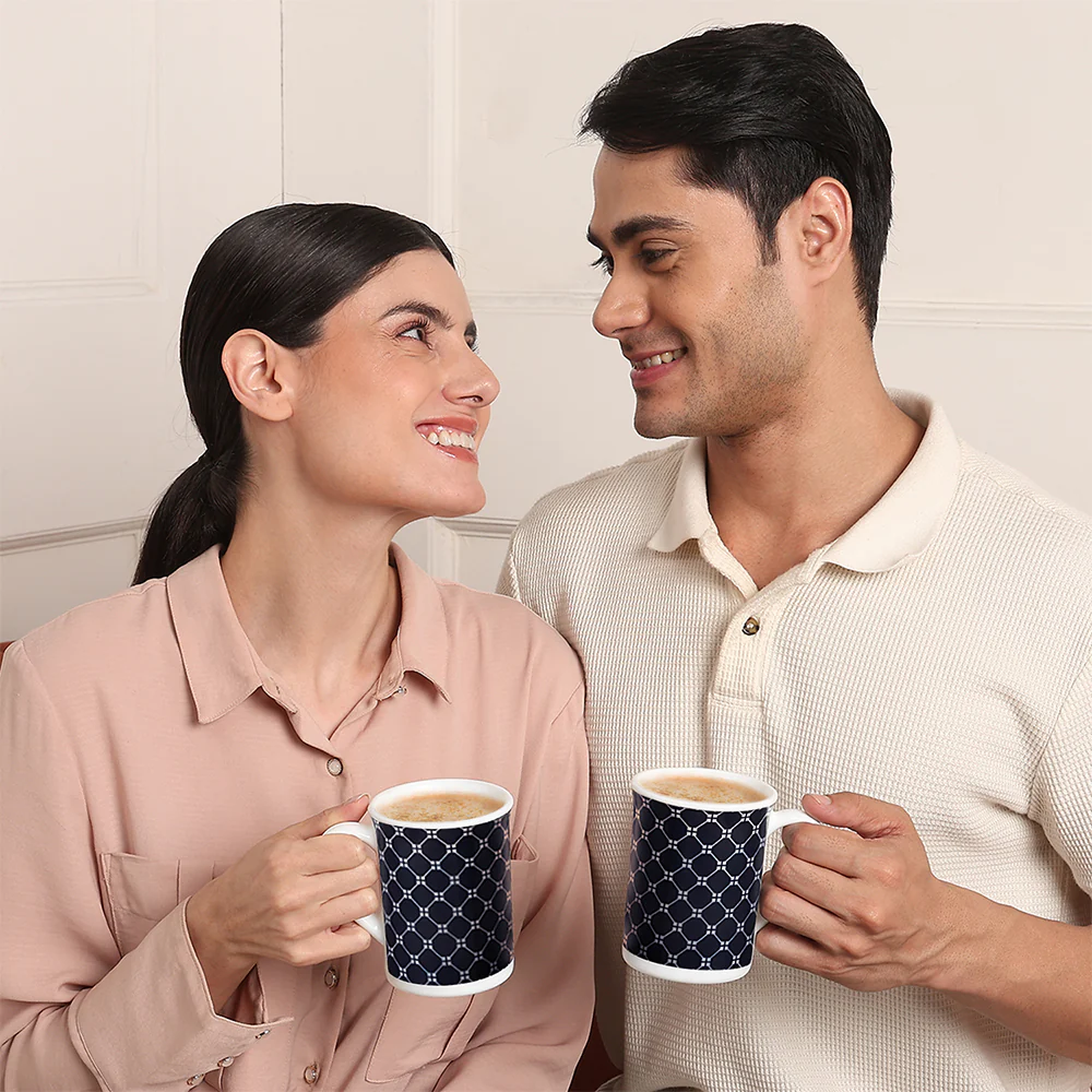 Larah By Borosil Kazak White Mug Set, 350ml x 2