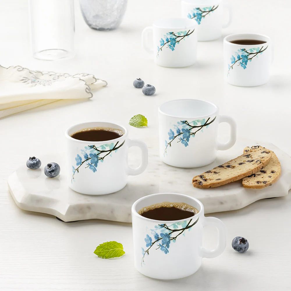 Larah by Borosil Mimosa Mug Set, 180ml x 6
