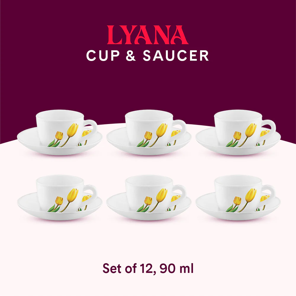 Larah by Borosil Lyana Cup n Saucer Set, 90ml x 12