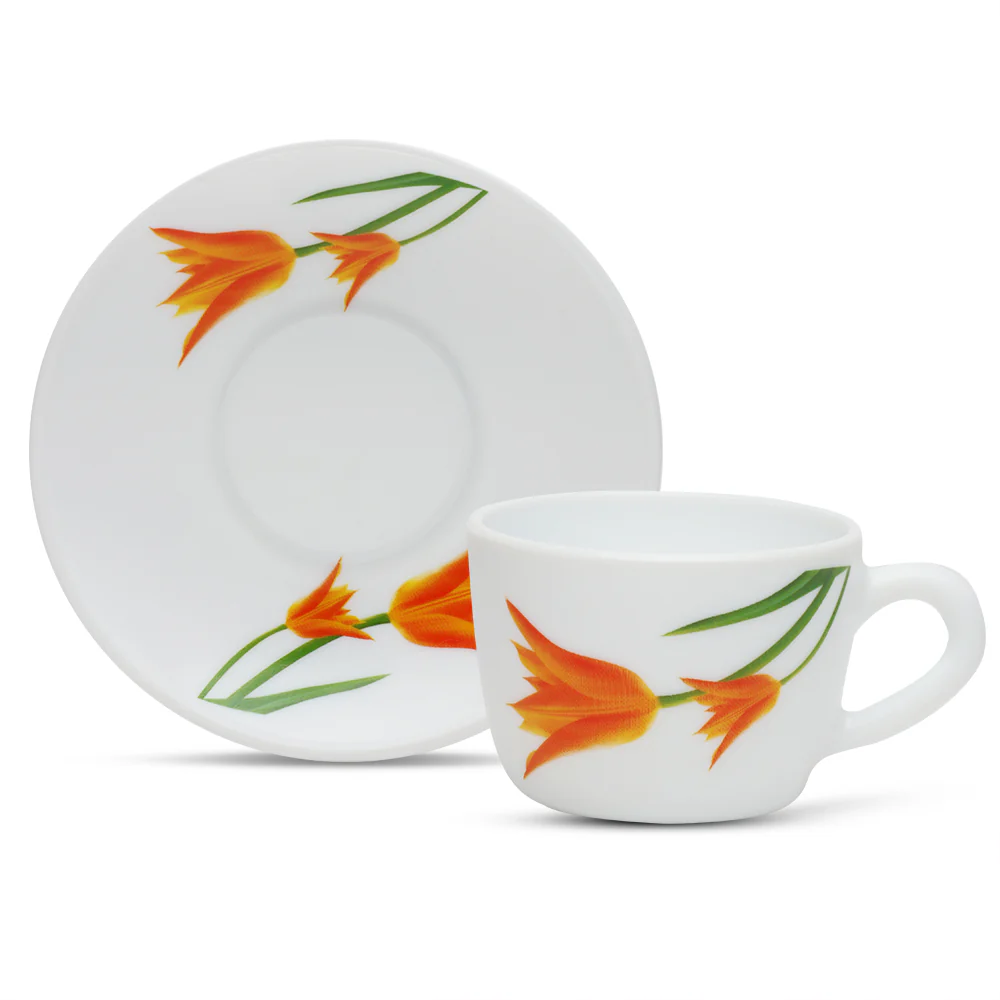 Larah by Borosil Firefly Cup n Saucer Set, 140ml x 8