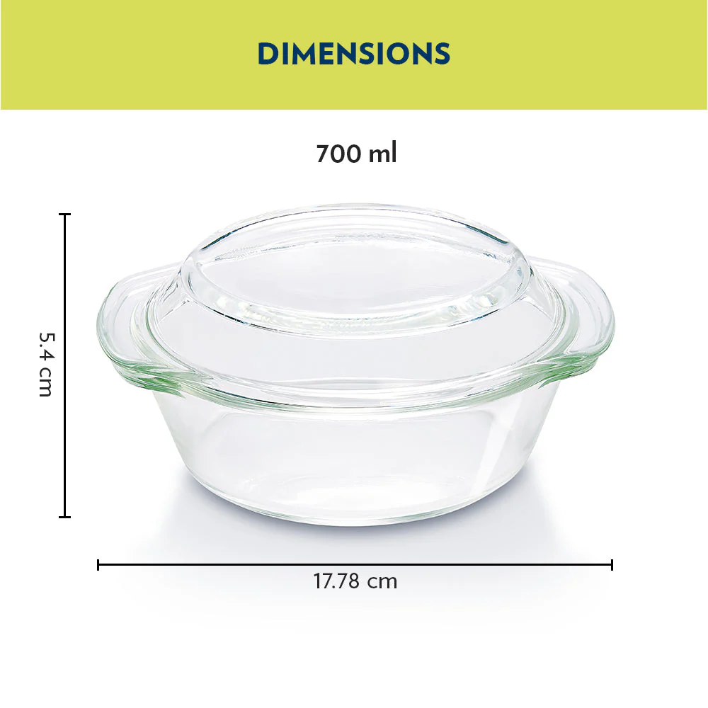 Borosil Round Casserole w Lid, 700ml