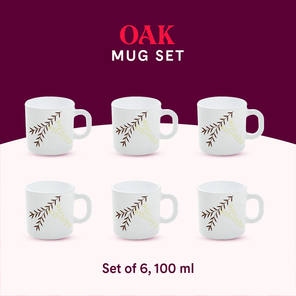 Larah by Borosil Oak Mug Set, 100ml x 6