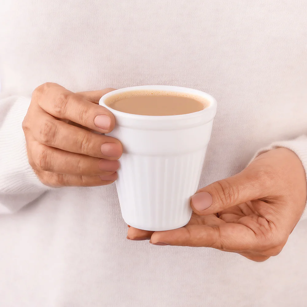 Larah By Borosil Kulhad Set, White, 200ml x 6