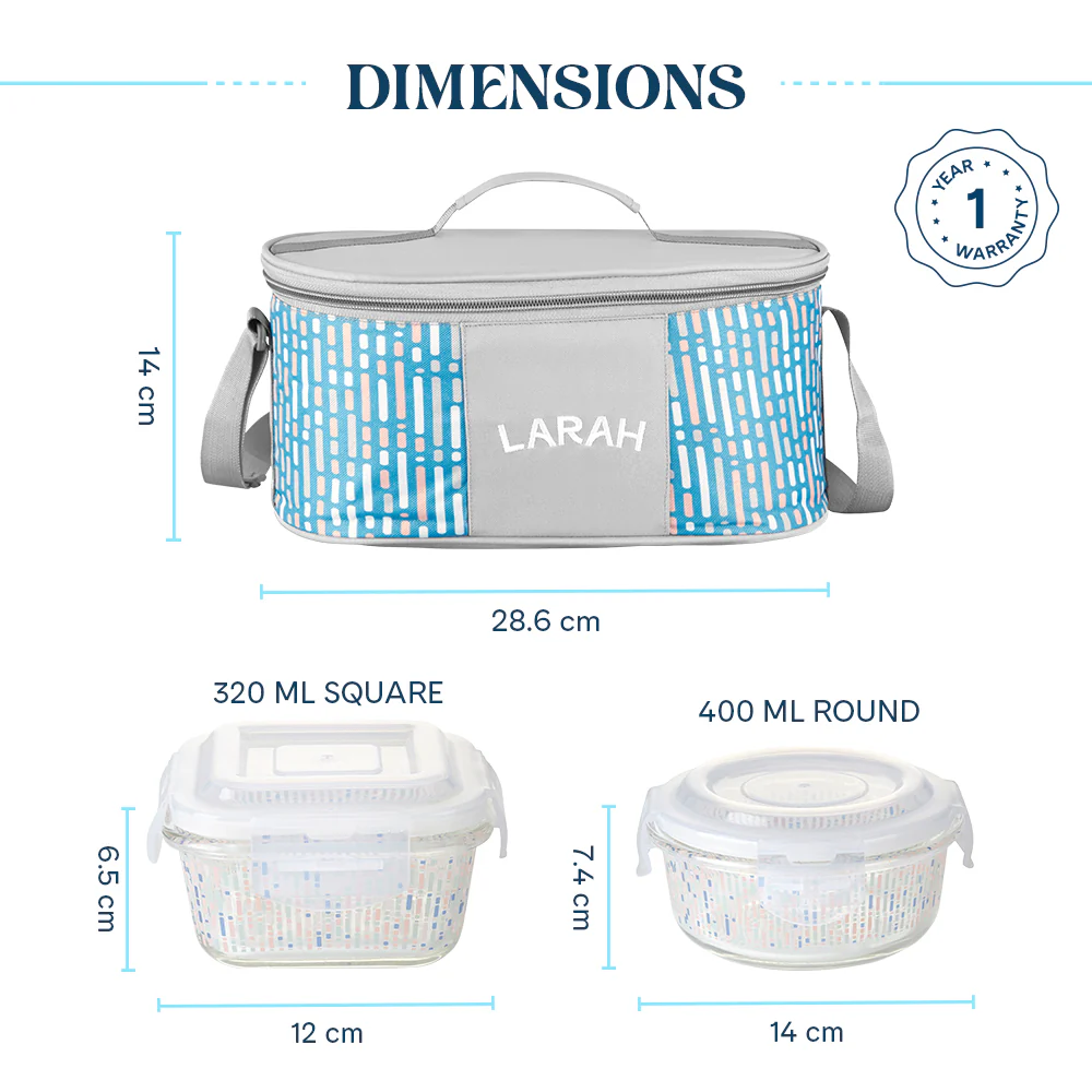 Larah Vogue Glass Lunchbox, 320ml x 2 + 400ml x 2