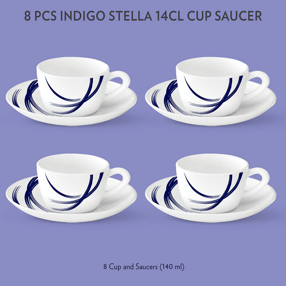 Larah by Borosil Indigo Stella Cup n Saucer Set, 140ml x 12