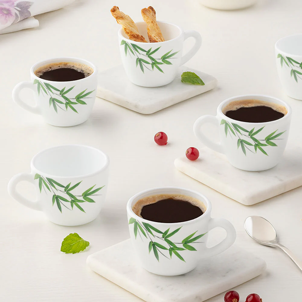 Larah by Borosil Bamboo Leaves Cup Set, 140ml x 6