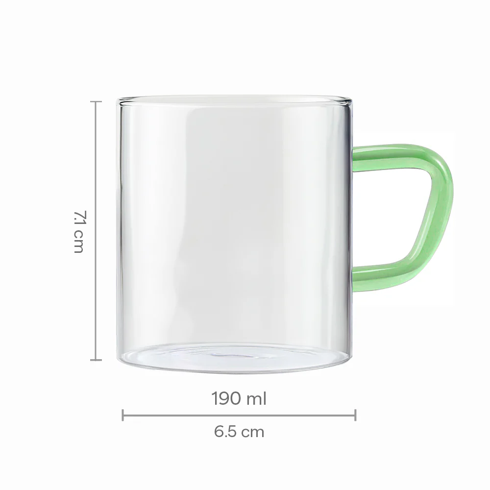 Borosil Green Vision Classic Mug Set, 190ml x 6