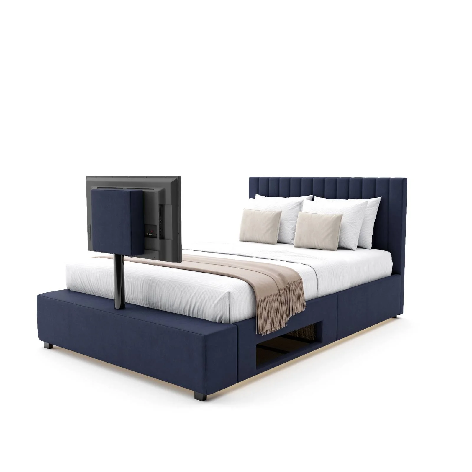 Maisie Upholstered Velvet LED TV Bed - Navy Blue (2 Sizes)