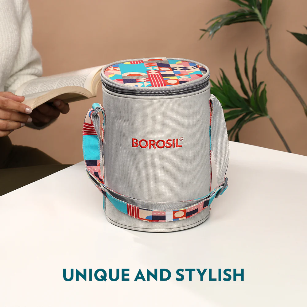 Borosil Kube Pink Glass Lunch Box, Round x 3 (Tall), Set of 3, 400ml