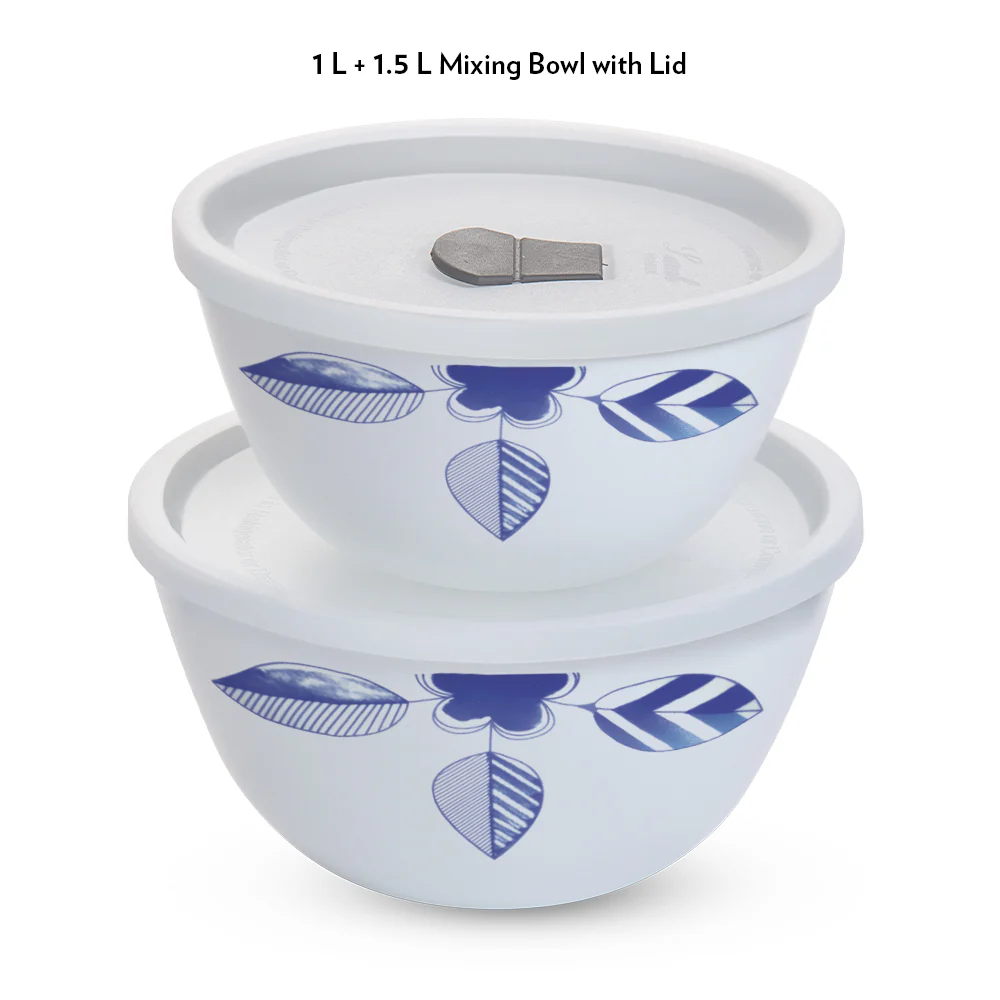 Larah by Borosil Morning Glory 4 pc Mixing Bowl, 1 L + 1.5 L