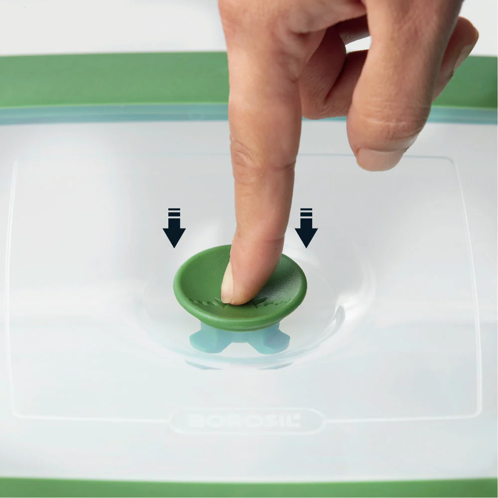 Borosil Round Dish w Green Lid, 1L