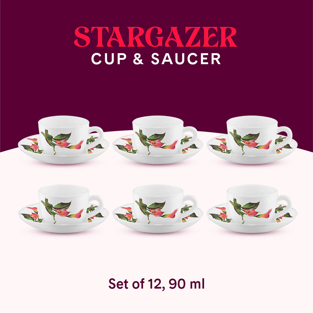 Larah by Borosil Stargazer Cup n Saucer Set, 90ml x 12