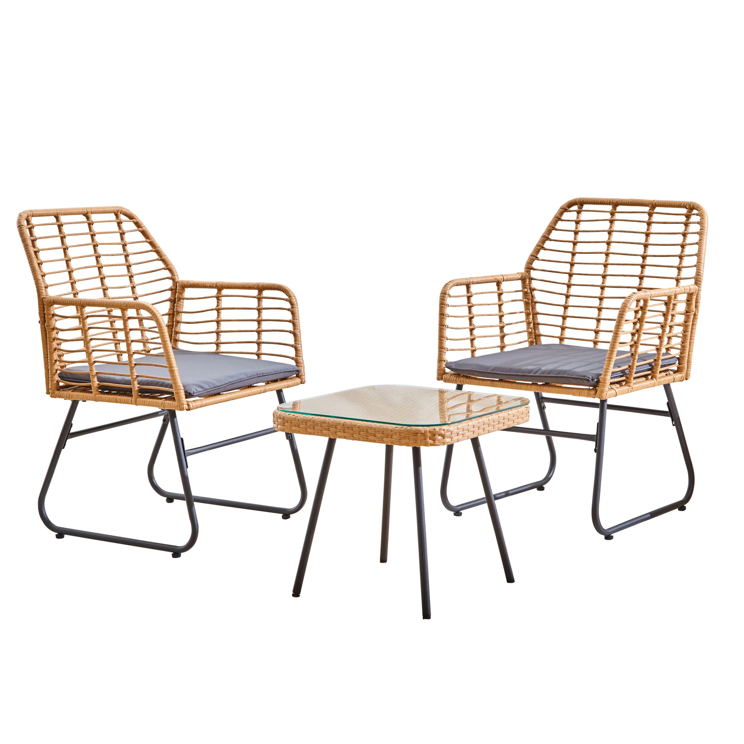 Neo Grey 3 Piece Bamboo Style Garden Table & Chairs Bistro Set