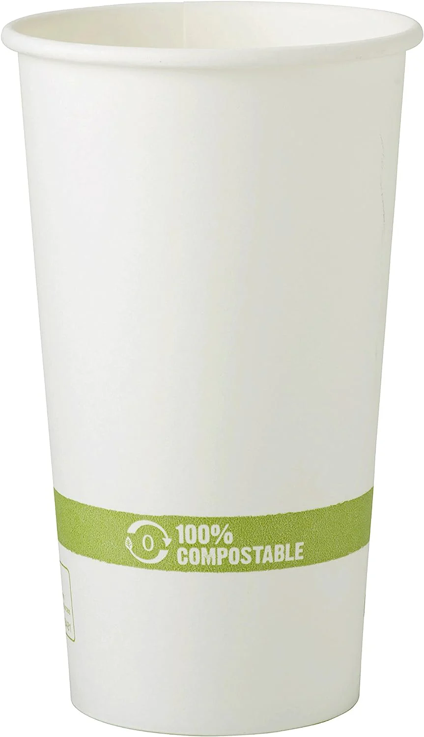 100% Compostable Paper Cups, Made from FSC Certfied Paper, Plant Based Bio Lining, for Hot Drinks, White