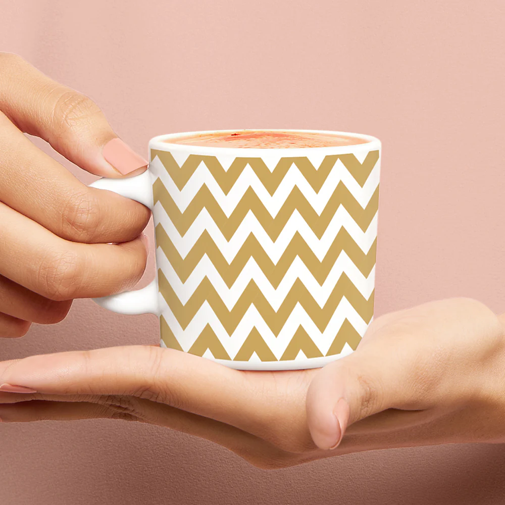 Larah by Borosil Gold Waves Mug Set, 180ml x 6