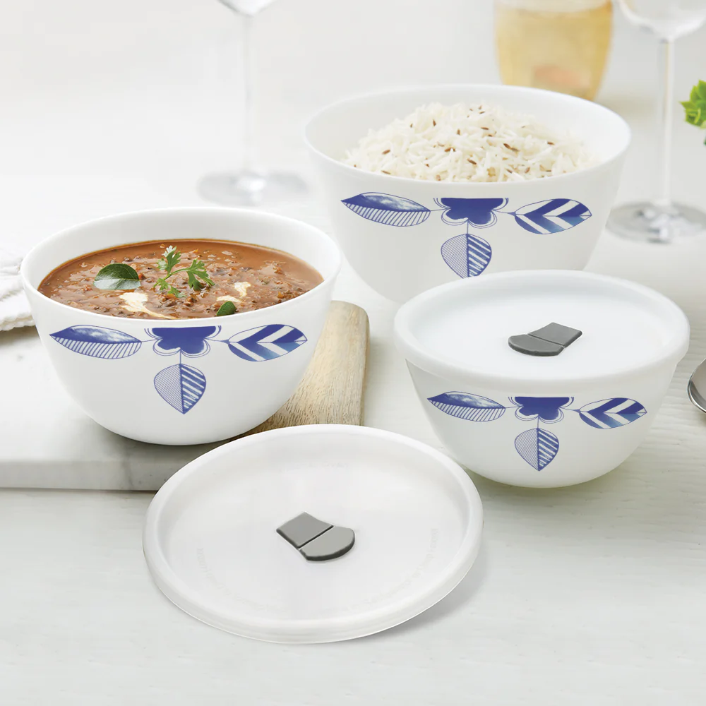 Larah by Borosil Morning Glory 4 pc Mixing Bowl, 1 L + 750 ml + 500 ml