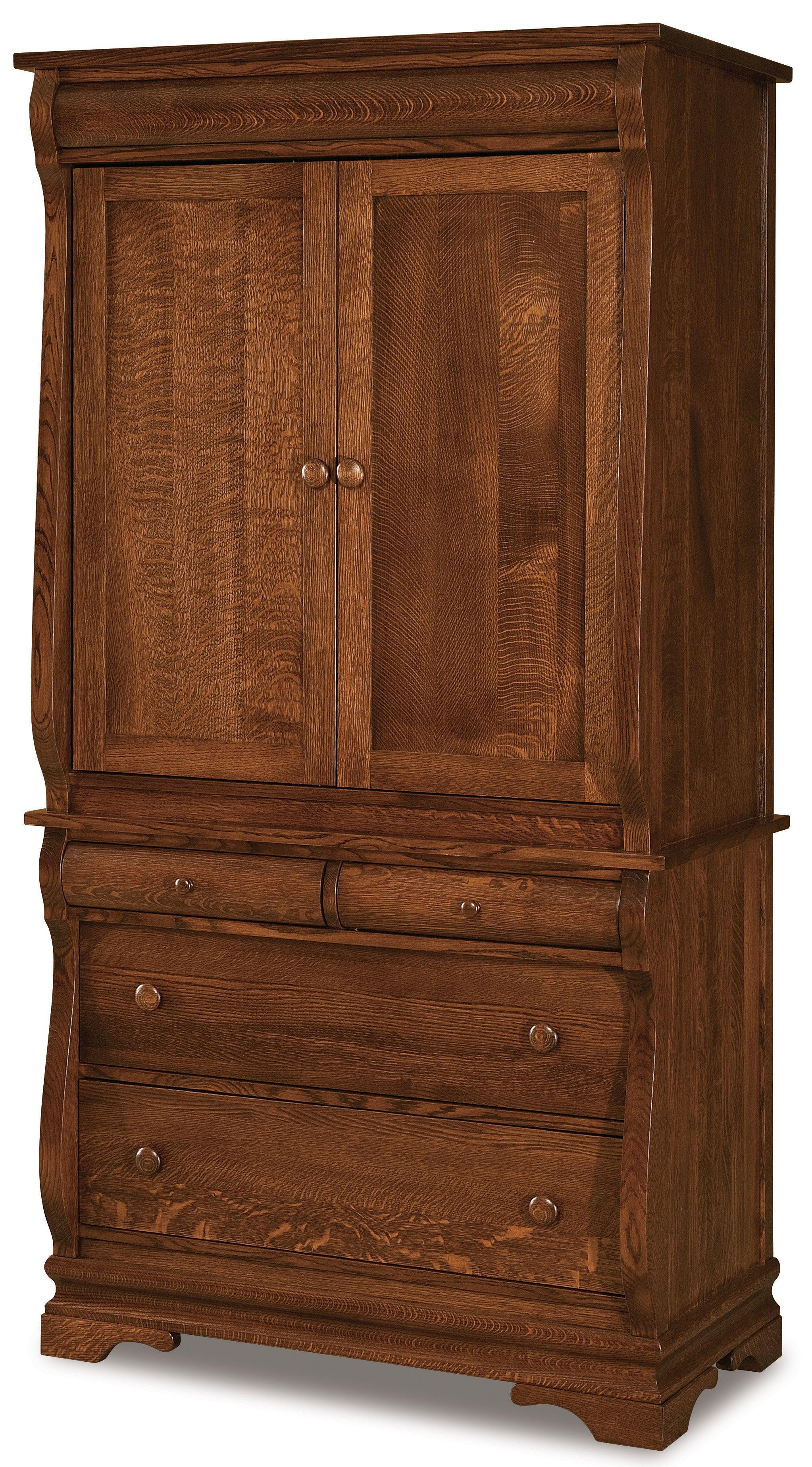 Amish Chippewa Sleigh Four Drawer Two Door Armoire