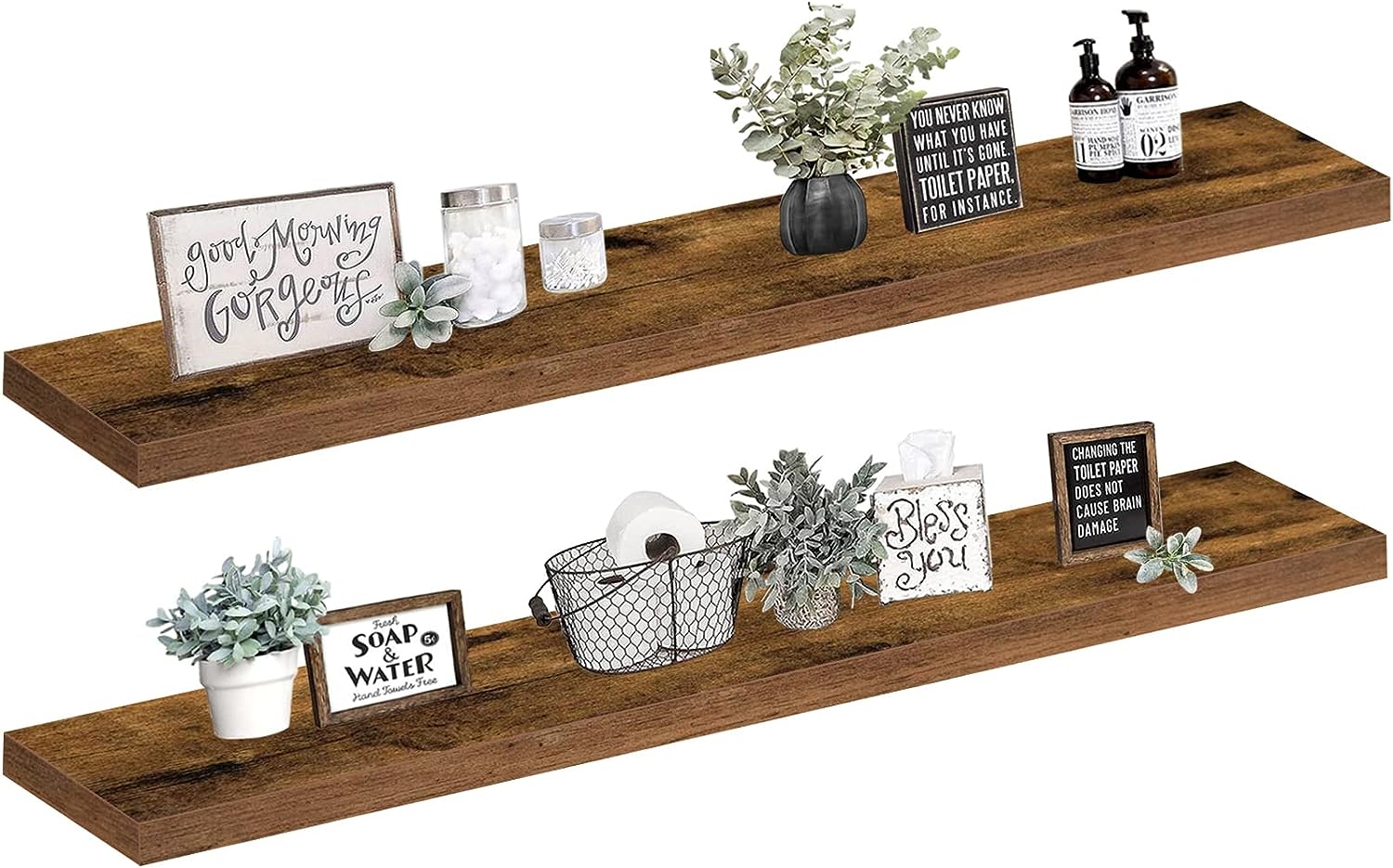Bathroom Floating Shelves, Wall Shelf Over Toilet Bedroom Kitchen Living Room Farmhouse Decor Set of 2