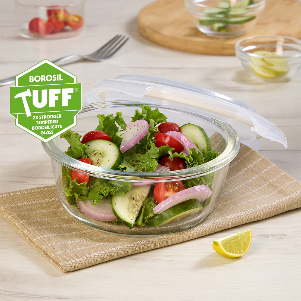 Borosil Tuff-Glass Klip n Store, Round Container