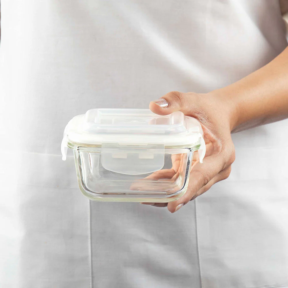 Alfa Blue Glass Lunch Box, Square x 3 (Tall), Set of 3, 320ml