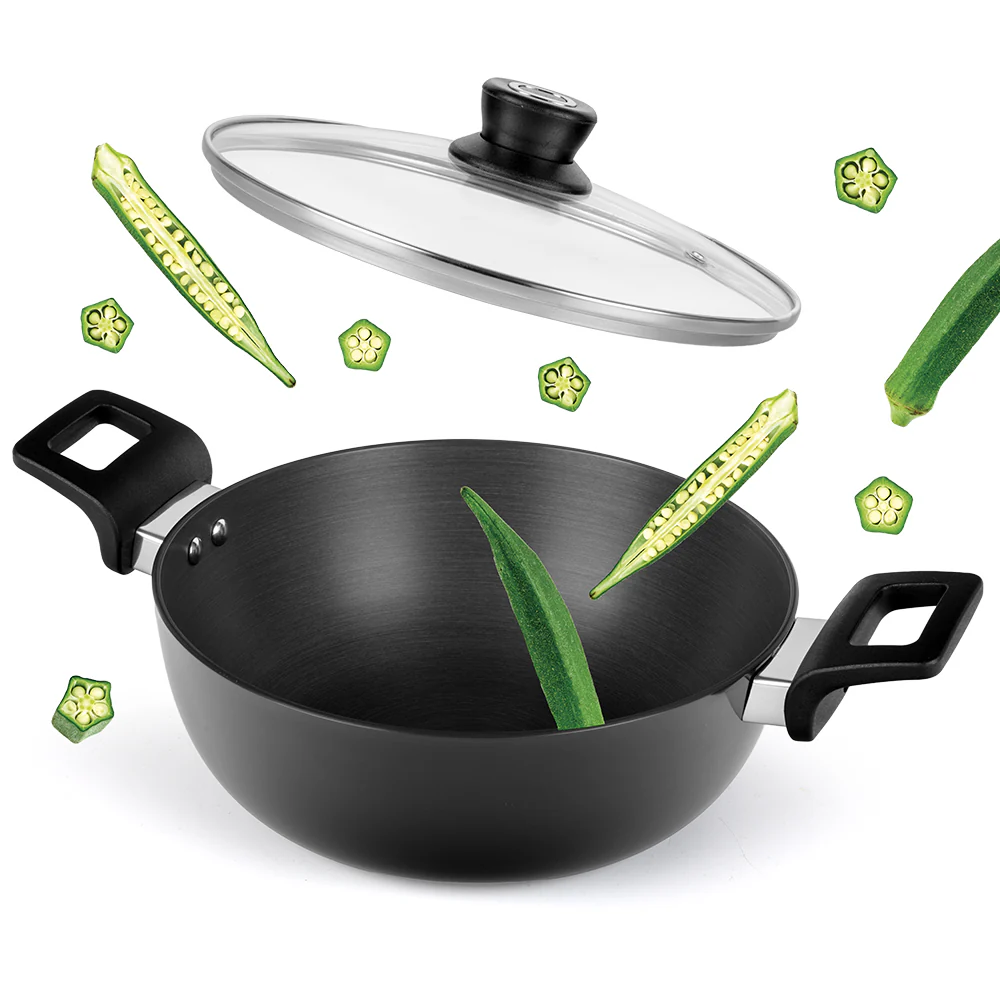 Hard Anodized Induction Base Deep Kadhai W Glass Lid, 26 cm / 4L