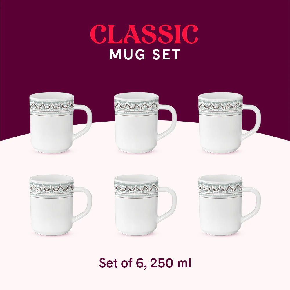 Larah by Borosil Classic Mug Set, 180ml x 6