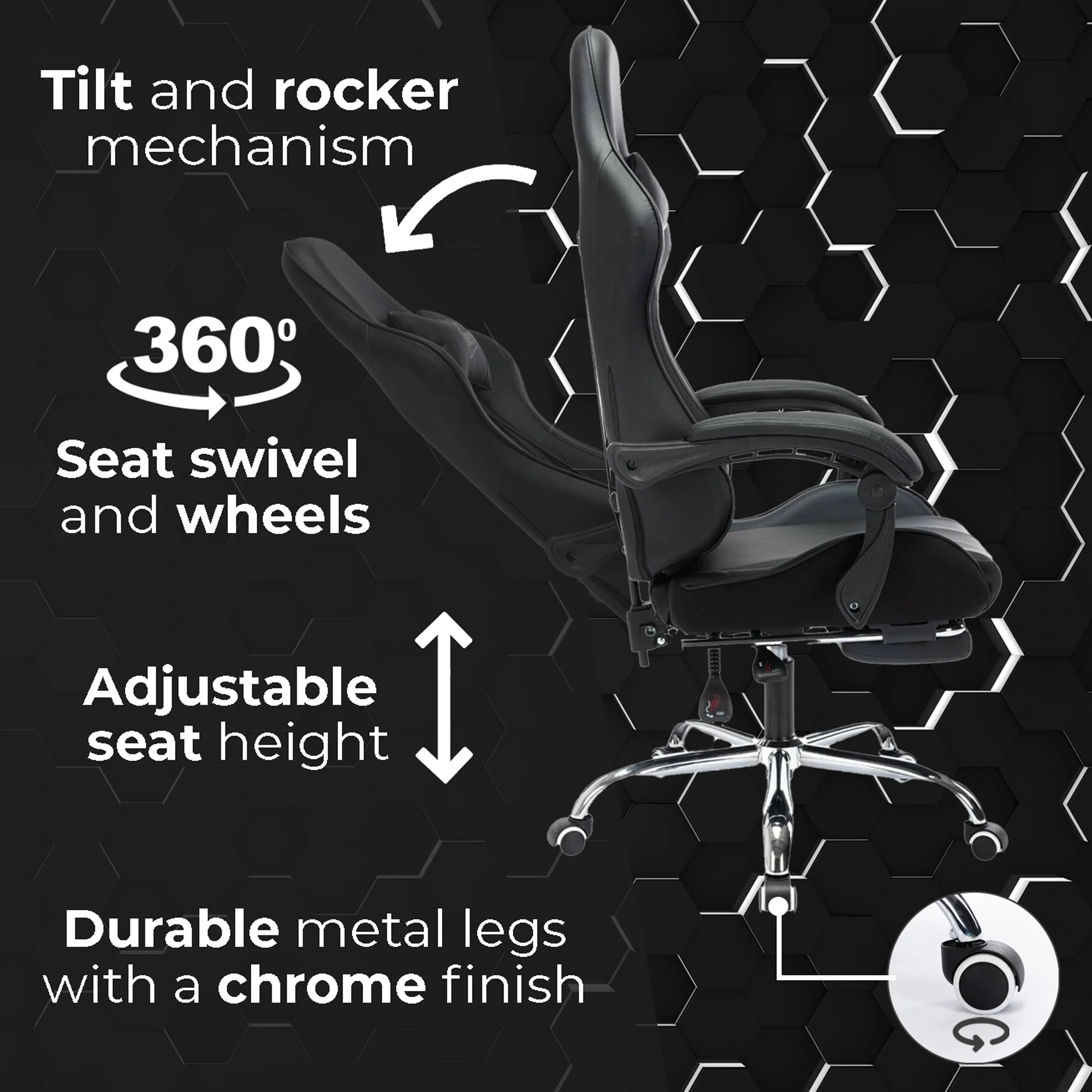 Neo Gaming Chair White  Black Leather with Massage Function & Footrest