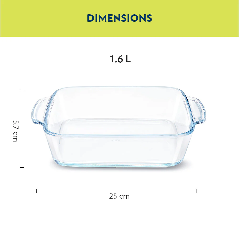 Borosil Square Baking Dish w handle, 1.6L